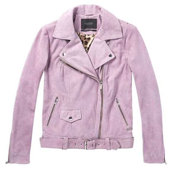 Scotch & Soda Lilac Colored Goat Suede Biker Jacket Size XS NWT $475 - Picture 3 of 11